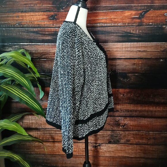 NWT Kasper XL Cardigan Sweater Jacket Blazer Knit Black Vanilla Ice Fringe - Picture 4 of 12